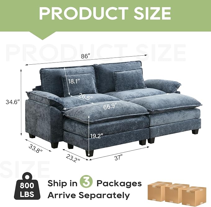 Oprisen 86" Modular Sectional Sofa, Comfy Cloud Couch Sectional Sofa - Image 2