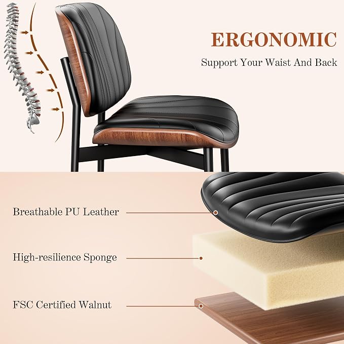 REONEY Dining Chairs Set of 6, Mid-Century Modern Upholstered PU Leather Chairs - Image 6