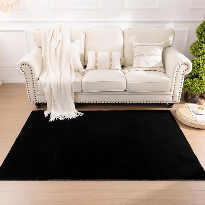 SHACOS Ultra Soft Faux Rabbit Fur Area Rug 5'x7', Non Slip Washable Padded - Image 9