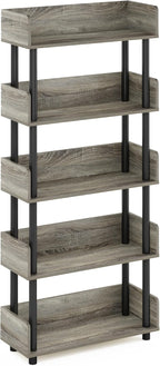 Furinno Turn-N-Tube 5-Tier Toolless Display Rack, French Oak/Black - Image 5