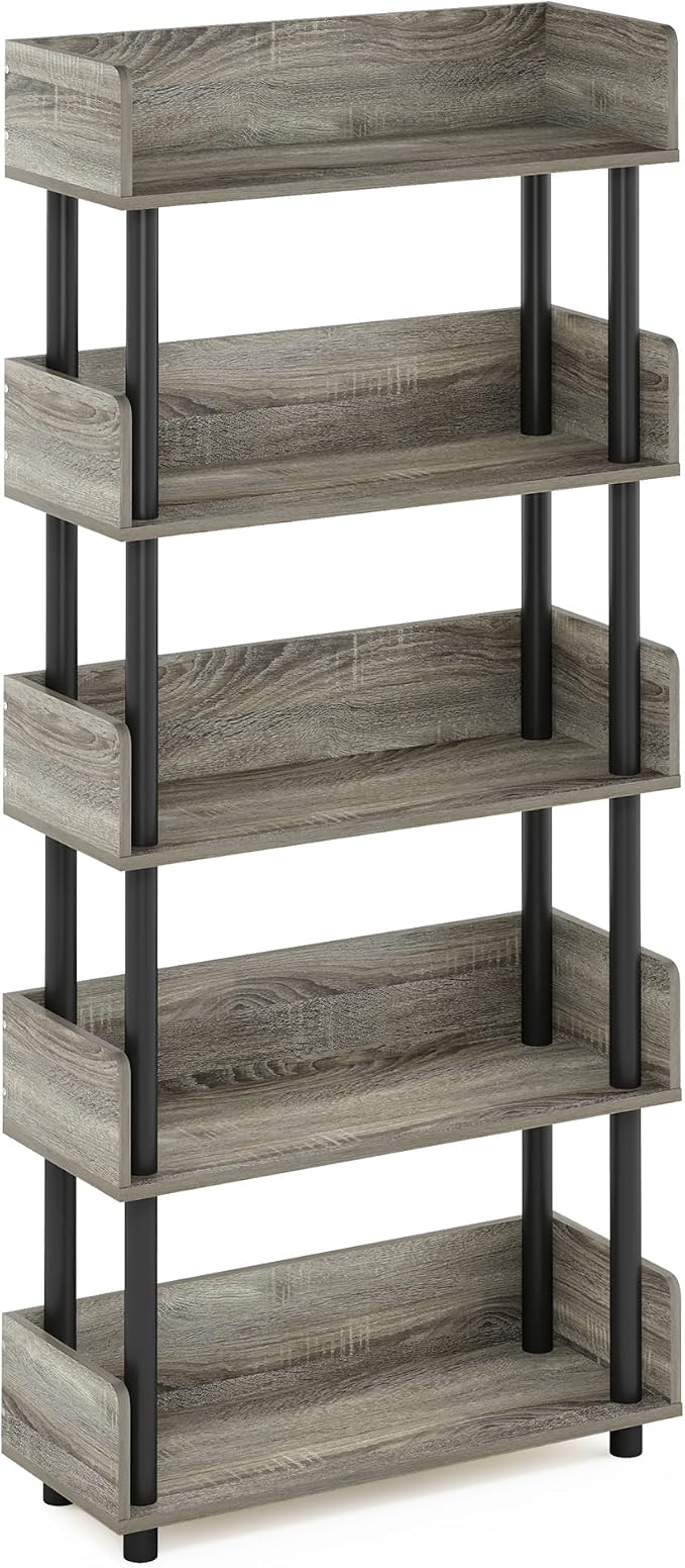 Furinno Turn-N-Tube 5-Tier Toolless Display Rack, French Oak/Black - Image 5