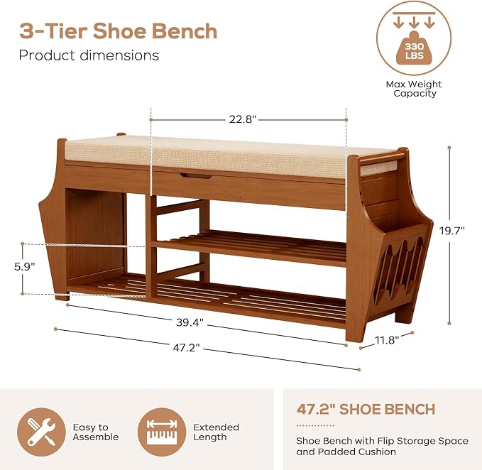 oakvivo 47.2in Shoe Bench Entryway - Image 2