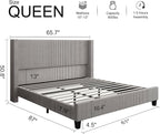 HOWE Queen Size Bed Frame with 50.8" Tall Wingback Headboard, Modern Corduroy - Image 2