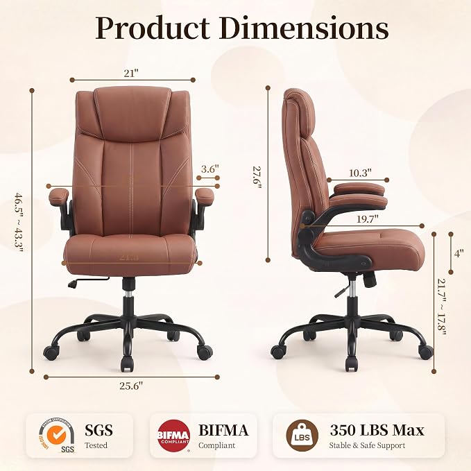 Office Chair, Leather Ergonomic Computer Desk Chair - Image 2