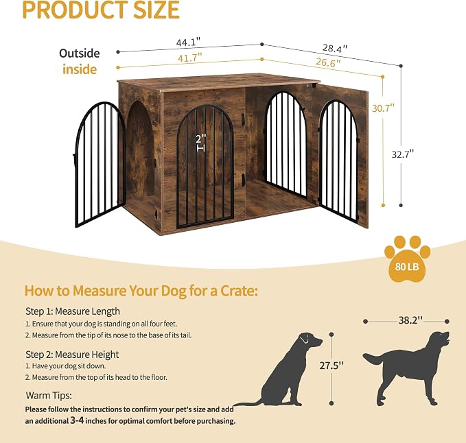 Hzuaneri 44.1" Wooden Dog Crate Furniture, Indoor Dog Kennel Dogs Cage - Image 2