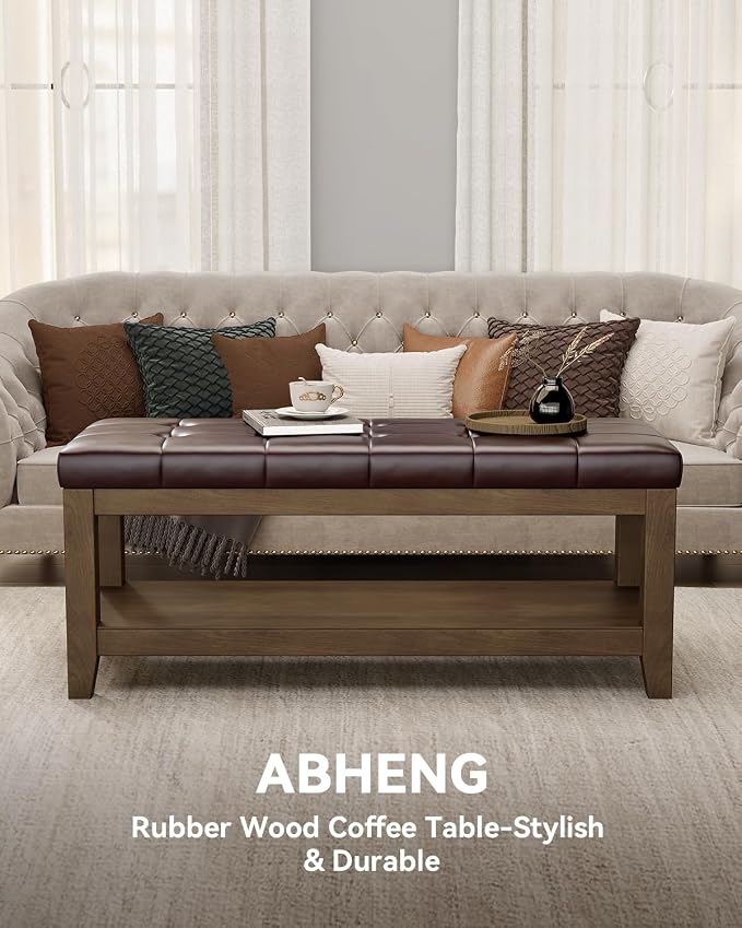 ABHENG Solid Rubber Wood Shoe Bench, Easy-Clean PU Upholstered Seat, 770LB Load - Image 4