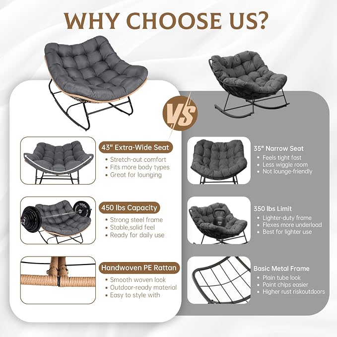 SUNCROWN Oversized Wicker Rocking Chair Indoor Outdoor, 450 LBS Heavy Duty - Image 9
