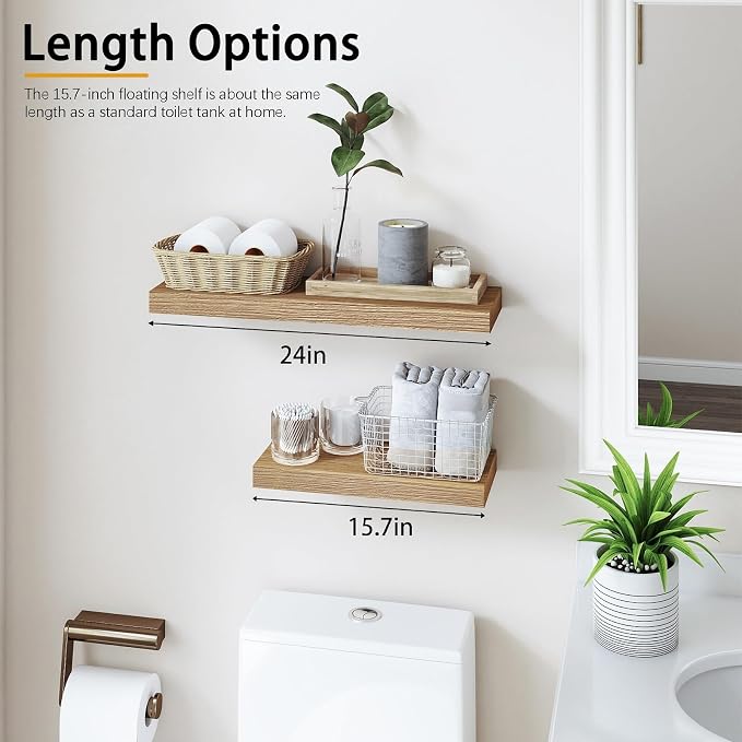 Oak Floating Shelves Wood for Wall 15.7in Wall Mounted Display Ledge Shelves - Image 3