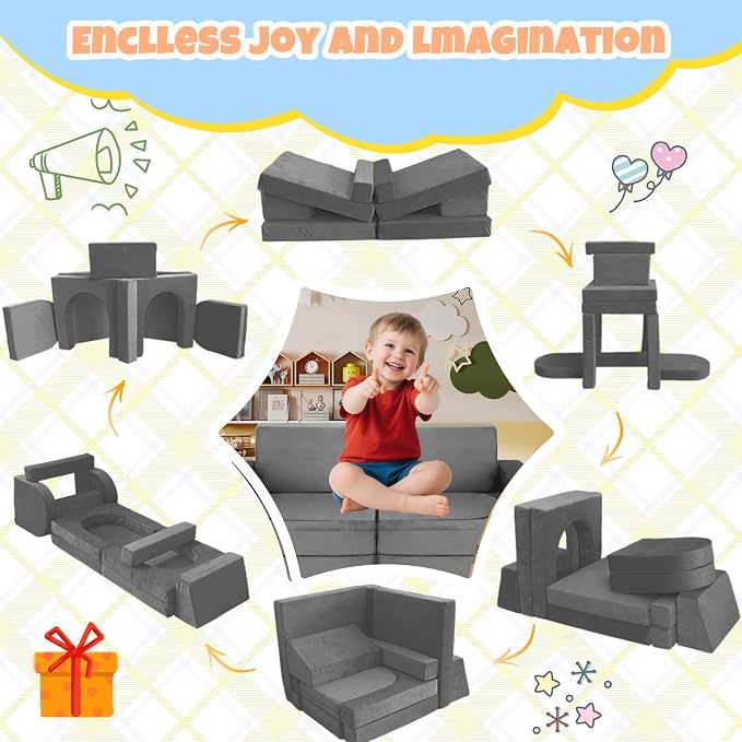 10 Pcs Modular Kids Play Sofa – Versatile Convertible Foam Cushion That Doubles - Image 5