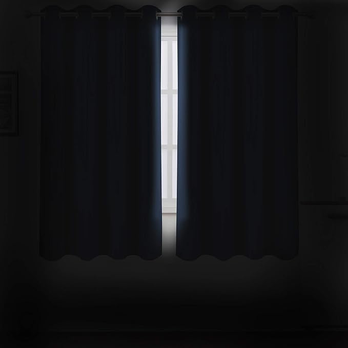 Navy Blue Blackout Curtains/52 x 45 Inch/Set of 2 Panels Room Darkening Short - Image 3