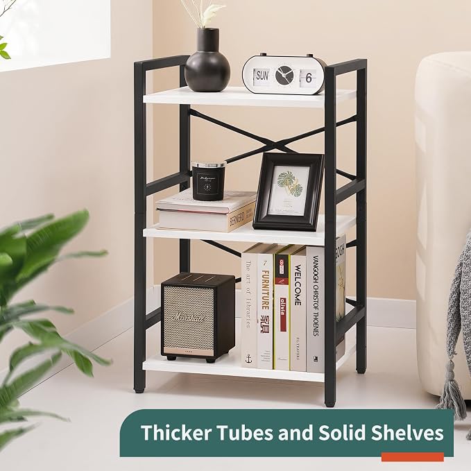 Yoobure Bookshelf Small Book Shelf, Solid Industrial 3 Tier Shelf Bookcase - Image 4