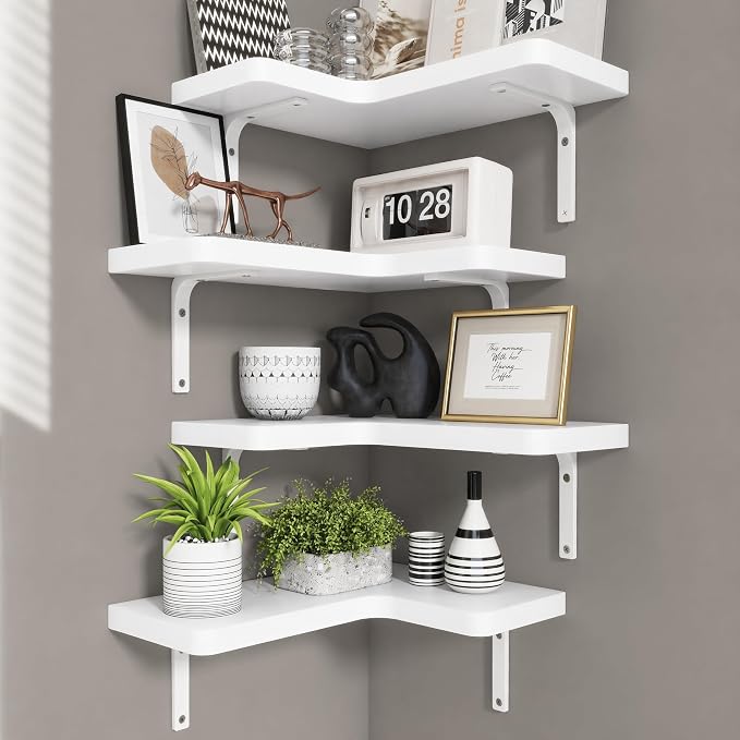Venusmiles Corner Floating Shelves Set of 4, Wall Mounted L-Shaped Storage by Venusmiles