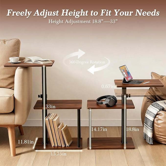 Faesun Swivel Side Table for Couch Arm, Height Adjustable C Shaped End Table - Image 7