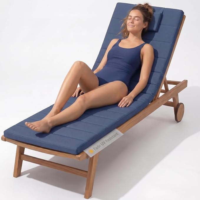 Quilted Chaise Lounge Outdoor Patio Furniture Cushions | Water-Resistant Patio by Elvoki