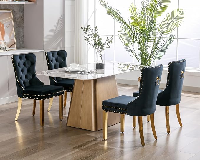 KCC Velvet Dining Chairs Set of 4, Upholstered High-end Tufted Dining Chair - Image 2