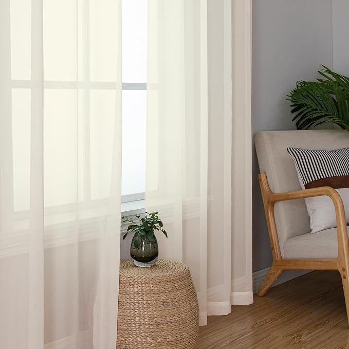 Cream Sheer Curtains 84 Inches Long 2 Panels Set, Elegant Light Filtering - Image 7