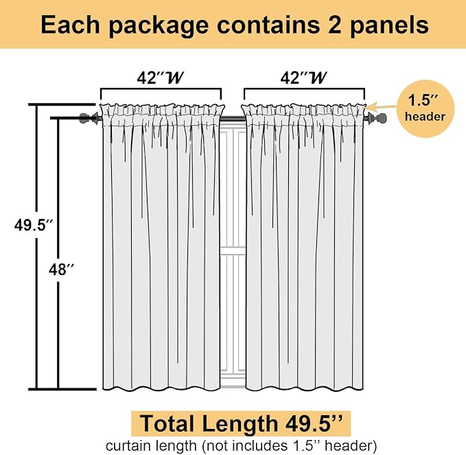 White Sheer Curtains 48 Inch Length 2 Pcs, Light Filtering Voile Bathroom - Image 2