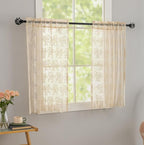 YJ YANJUN Vintage Lace Curtains 24 inch Length 2 Panles Short Sheer Cafe - Image 2