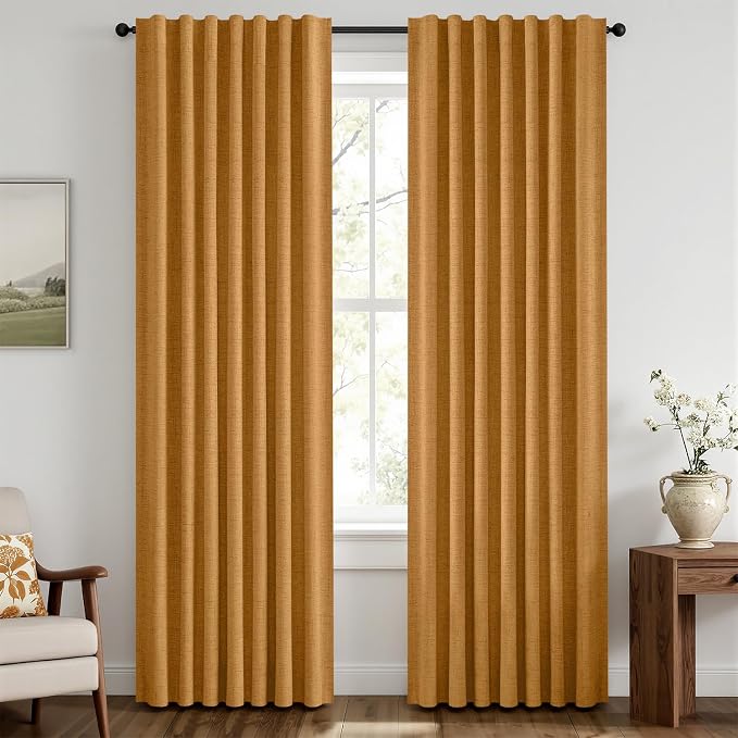 MIULEE Fall 100% Blackout Linen Curtains 42" x 84" Mustard Yellow 2 Panels | by MIULEE