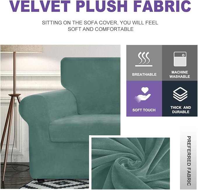 ZNSAYOTX Luxury Velvet Couch Cover 4 Piece Stretch Sofa Covers - Image 3