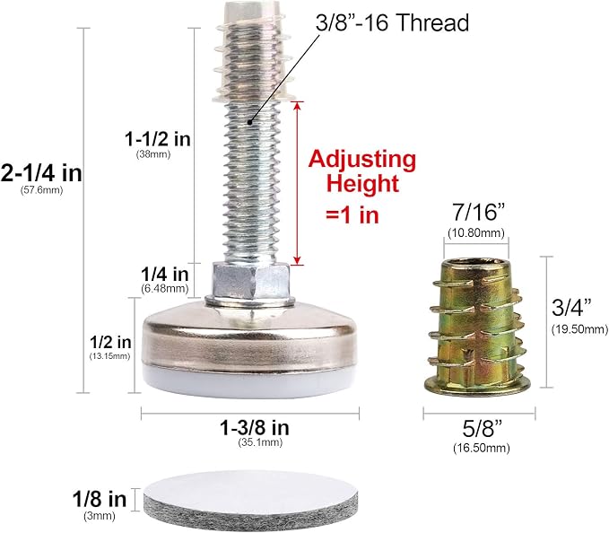 Heavy Duty Furniture Levelers Adjustable Furniture Legs Levelers, Leveling Feet - Image 2