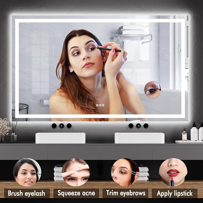 60 x 36 Inch Smart LED Bathroom Mirror，Dimmable Front + Backlit Illumination - Image 5