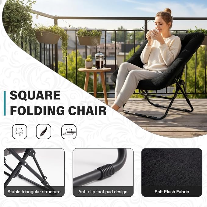 Tiita Comfy Folded Chair, Soft Faux Fur Oversized Folding Accent Chair - Image 8