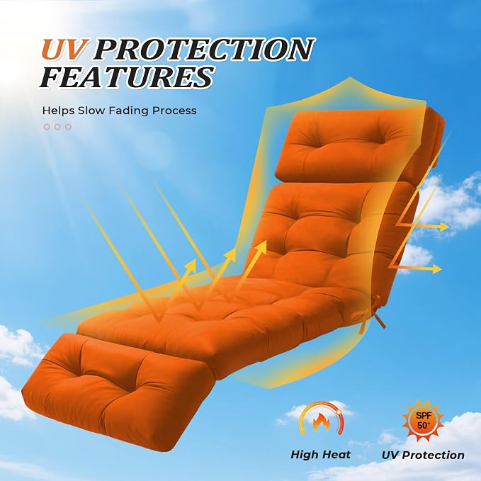 Outdoor Chaise Lounge Cushion, Waterproof 74.4x22x4.7 Inch Thick Cotton Filled - Image 5