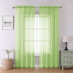 Lime Sheer Curtains 84 Inches Long 2 Panels, Solid Voile Light Filtering Long by Lecloud