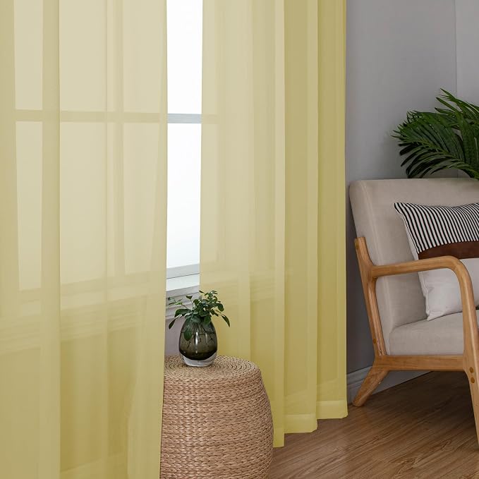 Chyhomenyc Mustard Yellow Sheer Curtains 45 Inches Long, Light Filtering Window - Image 7