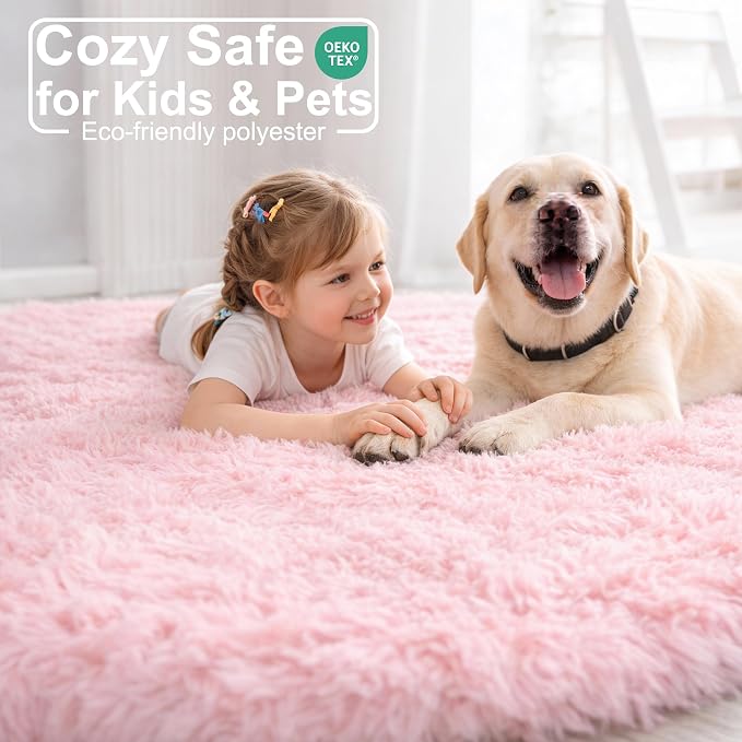 Amdrebio Pink Large Shag Round Kids Rug 7Ft - Image 2