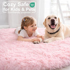 Amdrebio Pink Circle Round Fluffy Area Rug 4Ft - Image 3