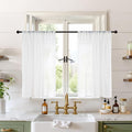 BGment White Linen Cafe Curtains 36 Inch Length, Small Drapes Semi Sheer by BGment