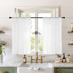 BGment White Linen Cafe Curtains 36 Inch Length, Small Drapes Semi Sheer by BGment