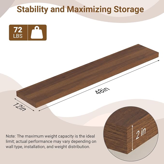 48 Inch Floating Shelves, 12 Inch Deep Floating Shelves - Image 3