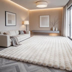Creamy White Rabbit Striped Plush Rug 8'x10', Fluffy Faux Fur Shaggy Area Rug by CHOVY