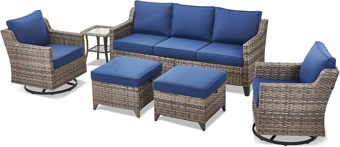 6 Piece Outdoor Patio Wicker Furniture Sets-High Back Outdoor Conversation Set - Image 9