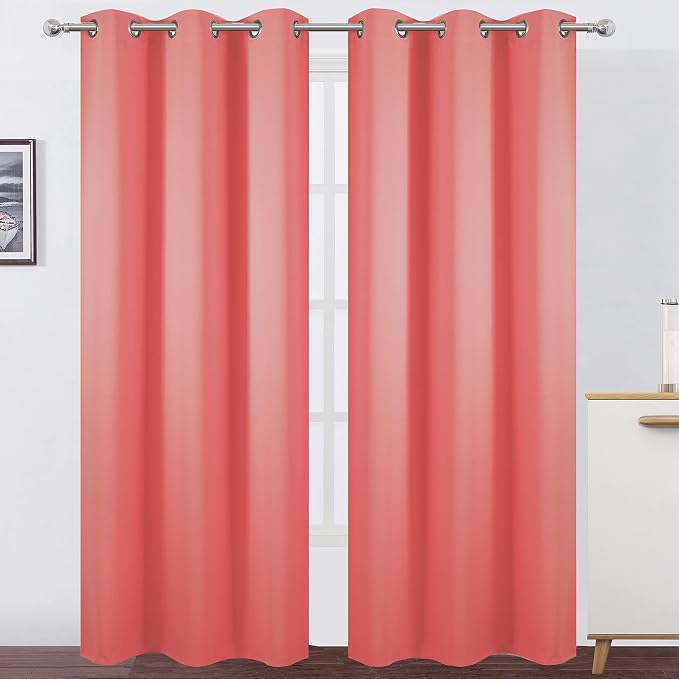 Blackout Curtains 42 x 84 inch/Coral Curtains Set of 2 Panels/Thermal Insulated by Lemomo