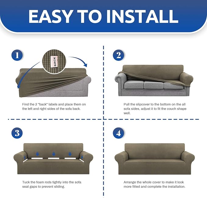 Stretch Couch Covers for Sofa, 3 Cushion Couch Slipcover, Khaki | 1-Piece - Image 7
