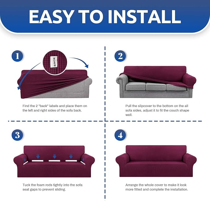 Stretch Loveseat Couch Cover, 2 Cushion Couch Slipcover, Wine | 1-Piece - Image 6