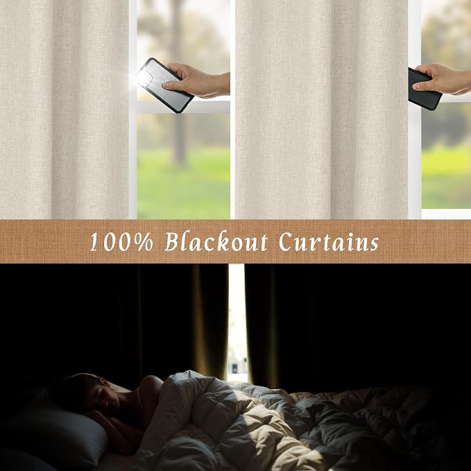 Oatmeal 100% Blackout Linen Curtains - Image 4