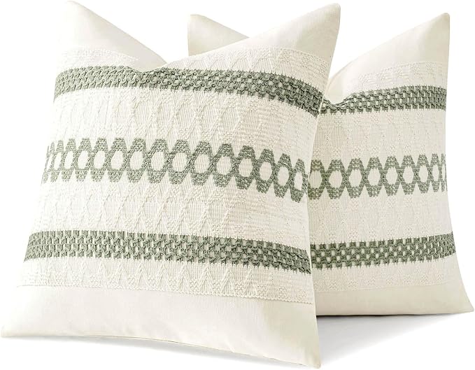 MIULEE Set of 2 Sage Green Boho Decorative Pillow Covers 24x24 Inch | Farmhouse - Image 11