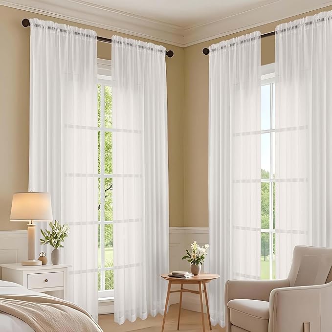 Ivory Sheer Curtains 108 Inches Long 2 Panels Set, Extra Wide Solid Lightweight - Image 7