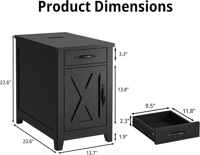 IRONCK End Table with Charging Station, Narrow Side Table - Image 3