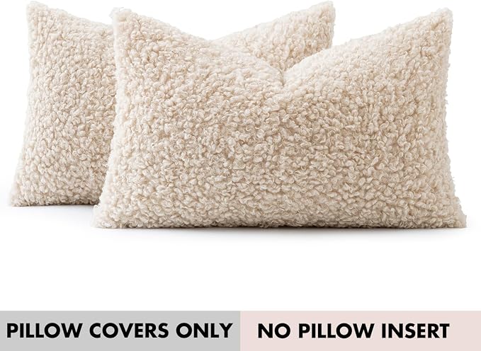 Faux Fur Throw Pillow Covers 20x12 Inch Set of 2 Boucle Neutral Decorative - Image 7
