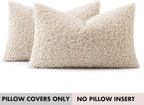 Faux Fur Throw Pillow Covers 20x12 Inch Set of 2 Boucle Neutral Decorative - Image 7