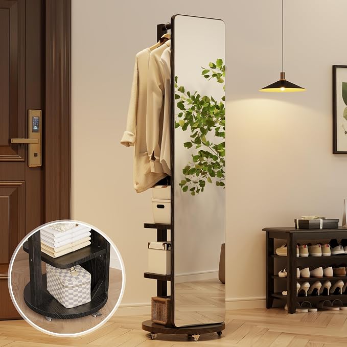 WoodsWhisper Full Length Mirror Coat Rack Solid Wood Floor Mirror 66"x12" Full - Image 7