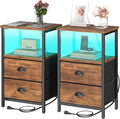 Sthmec Rustic Brown Industrial Nightstand Set of 2, Bedside Table by Unknown