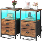 Sthmec Rustic Brown Industrial Nightstand Set of 2, Bedside Table by Unknown