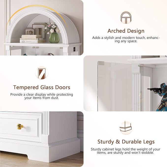 Arched Display Cabinet with Glass Doors, 4-Tier Display Case - Image 6